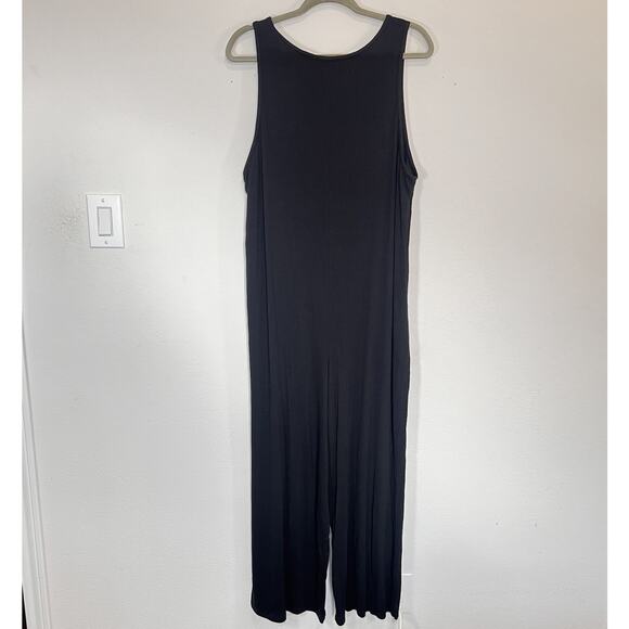 Quince Maternity Nursing Jumpsuit Size XL Black Tencel Rib Knit Sleeveless Wide - Picture 8 of 13